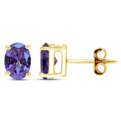 8X6MM Simulated Gemstone Solitaire Stud Earrings 14K Yellow Gold Plated Sterling Silver