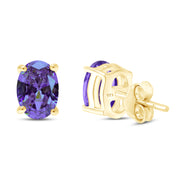 8X6MM Simulated Gemstone Solitaire Stud Earrings 14K Yellow Gold Plated Sterling Silver