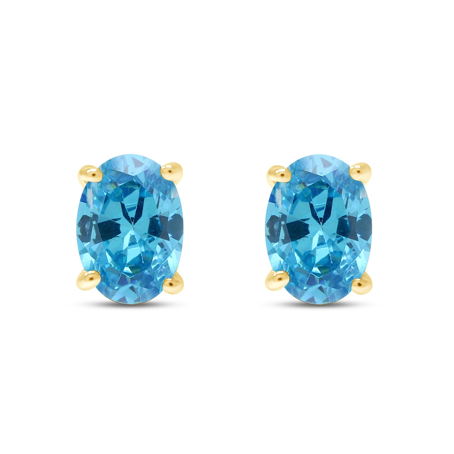 8X6MM Simulated Gemstone Solitaire Stud Earrings 14K Yellow Gold Plated Sterling Silver