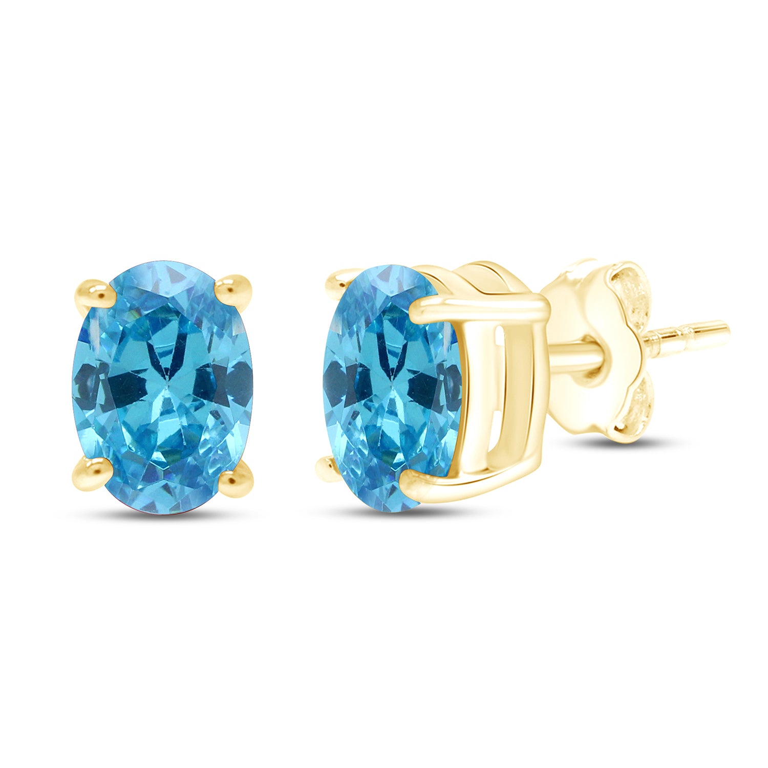 8X6MM Simulated Gemstone Solitaire Stud Earrings 14K Yellow Gold Plated Sterling Silver