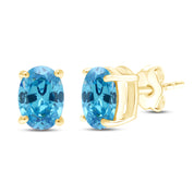 8X6MM Simulated Gemstone Solitaire Stud Earrings 14K Yellow Gold Plated Sterling Silver