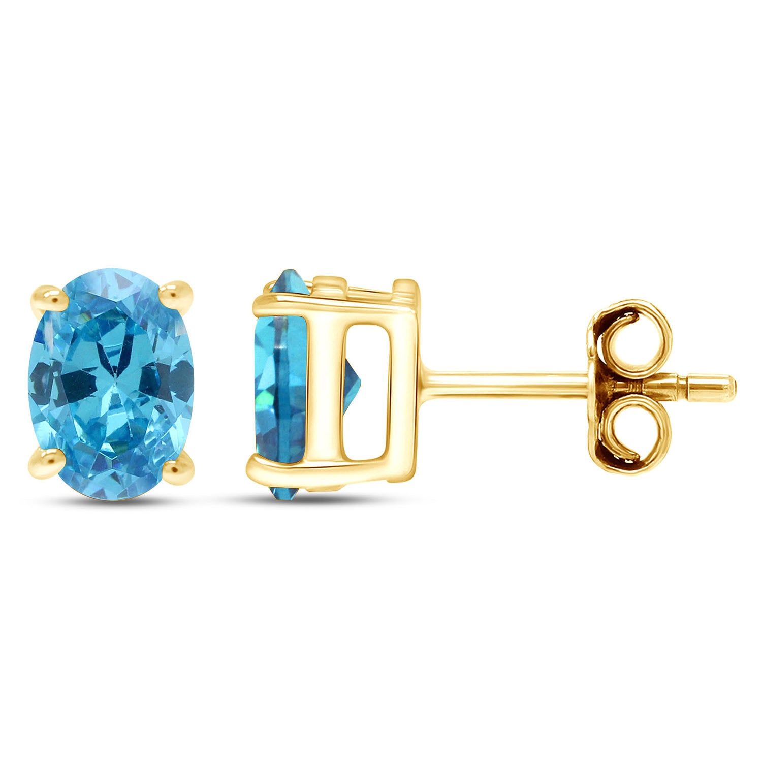 8X6MM Simulated Gemstone Solitaire Stud Earrings 14K Yellow Gold Plated Sterling Silver