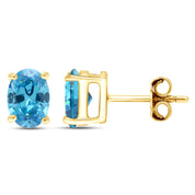 8X6MM Simulated Gemstone Solitaire Stud Earrings 14K Yellow Gold Plated Sterling Silver