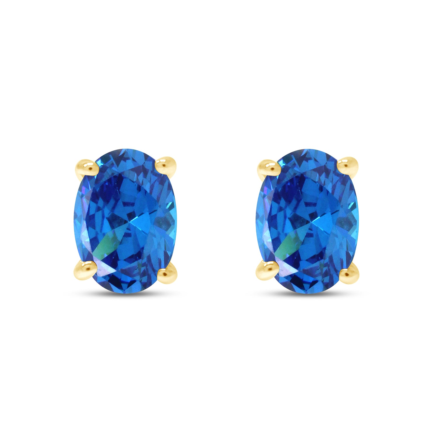 8X6MM Simulated Gemstone Solitaire Stud Earrings 14K Yellow Gold Plated Sterling Silver