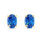 8X6MM Simulated Gemstone Solitaire Stud Earrings 14K Yellow Gold Plated Sterling Silver