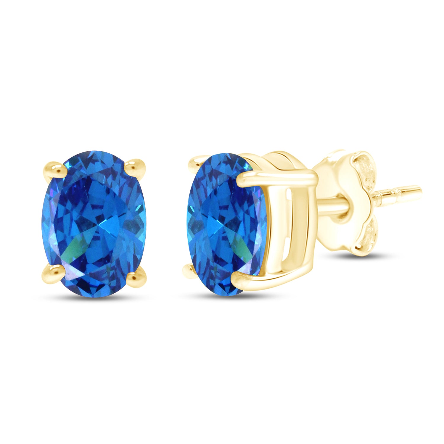 8X6MM Simulated Gemstone Solitaire Stud Earrings 14K Yellow Gold Plated Sterling Silver