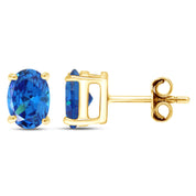 8X6MM Simulated Gemstone Solitaire Stud Earrings 14K Yellow Gold Plated Sterling Silver