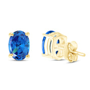 8X6MM Simulated Gemstone Solitaire Stud Earrings 14K Yellow Gold Plated Sterling Silver