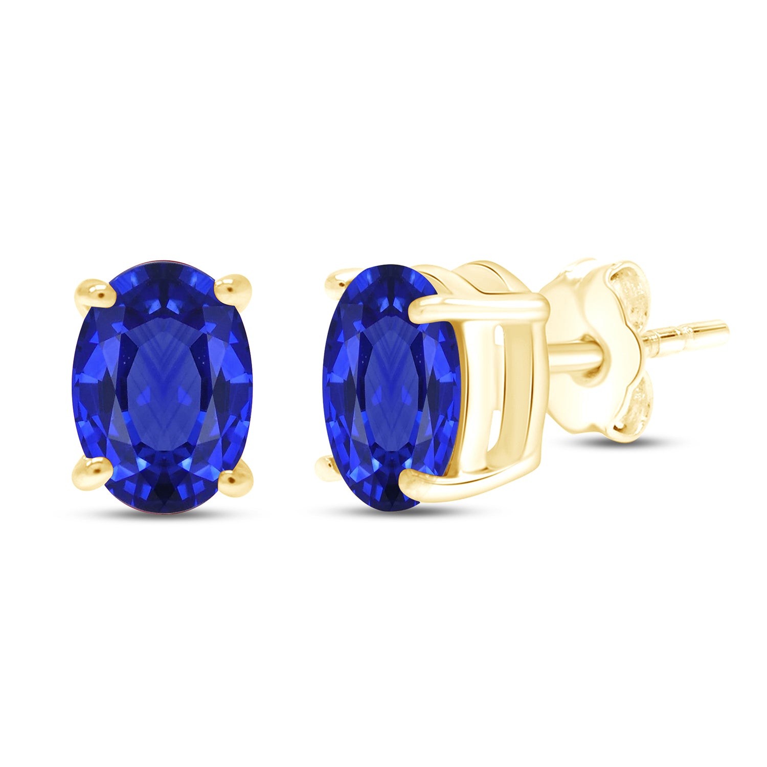 8X6MM Simulated Gemstone Solitaire Stud Earrings 14K Yellow Gold Plated Sterling Silver