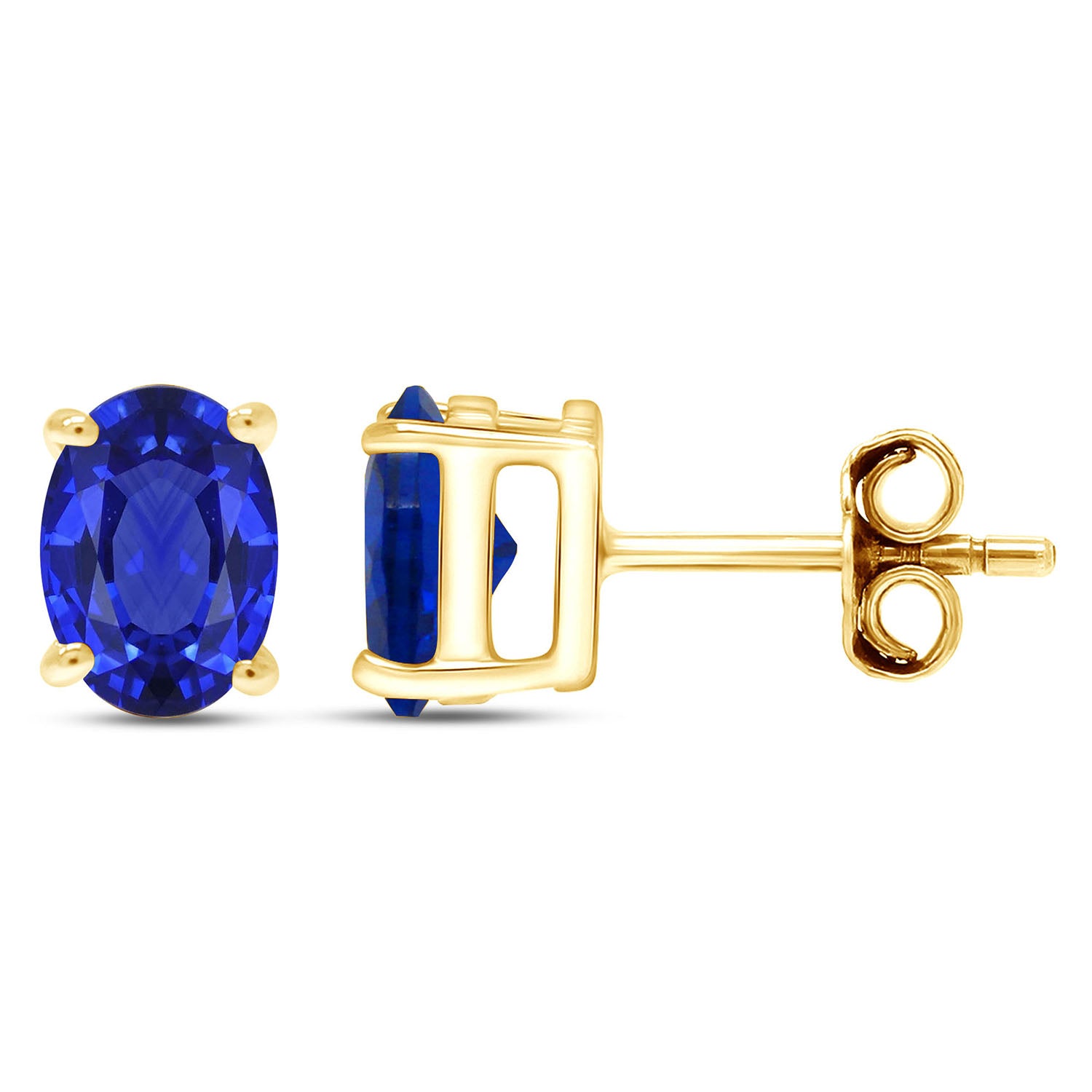 8X6MM Simulated Gemstone Solitaire Stud Earrings 14K Yellow Gold Plated Sterling Silver