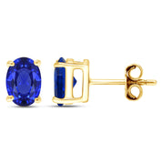 8X6MM Simulated Gemstone Solitaire Stud Earrings 14K Yellow Gold Plated Sterling Silver