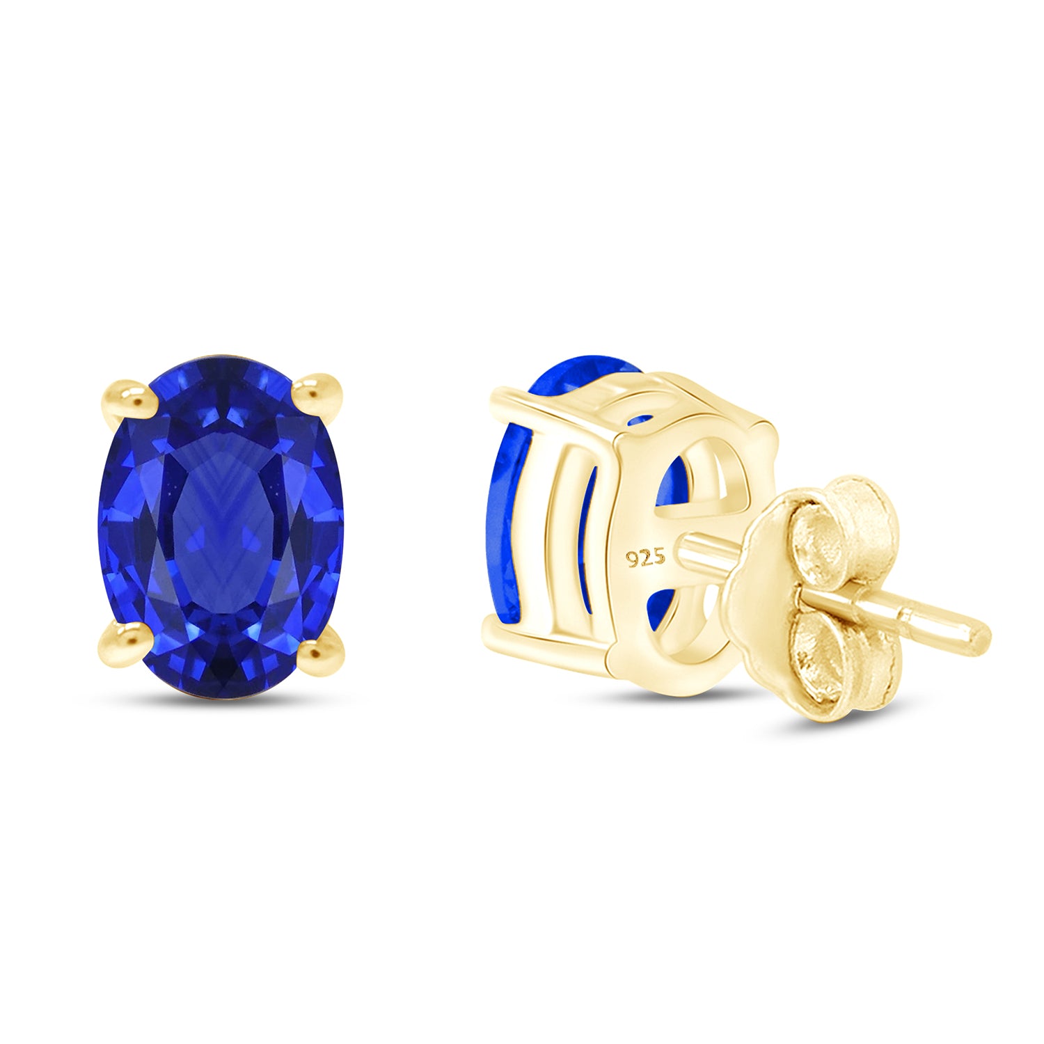 8X6MM Simulated Gemstone Solitaire Stud Earrings 14K Yellow Gold Plated Sterling Silver