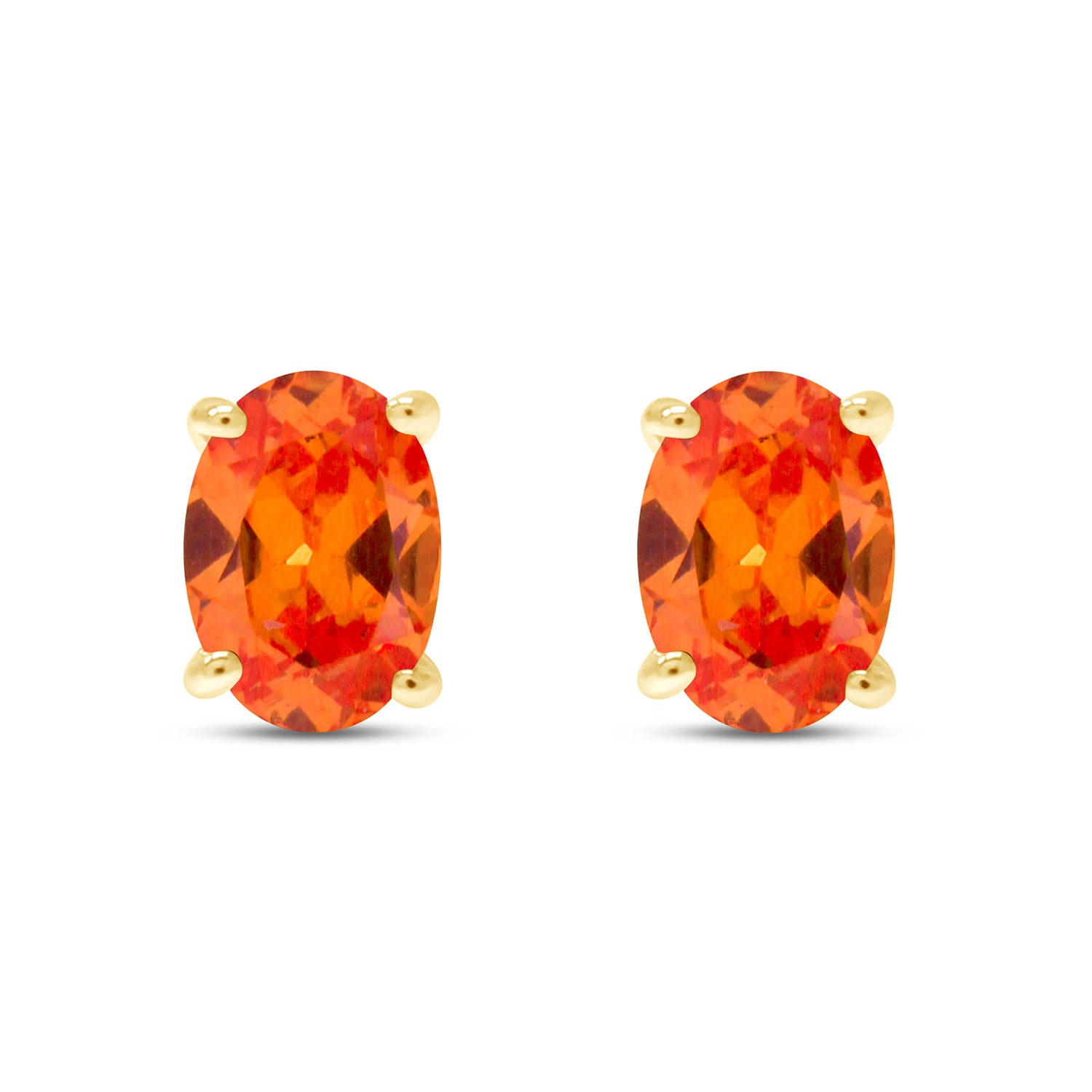 8X6MM Simulated Gemstone Solitaire Stud Earrings 14K Yellow Gold Plated Sterling Silver