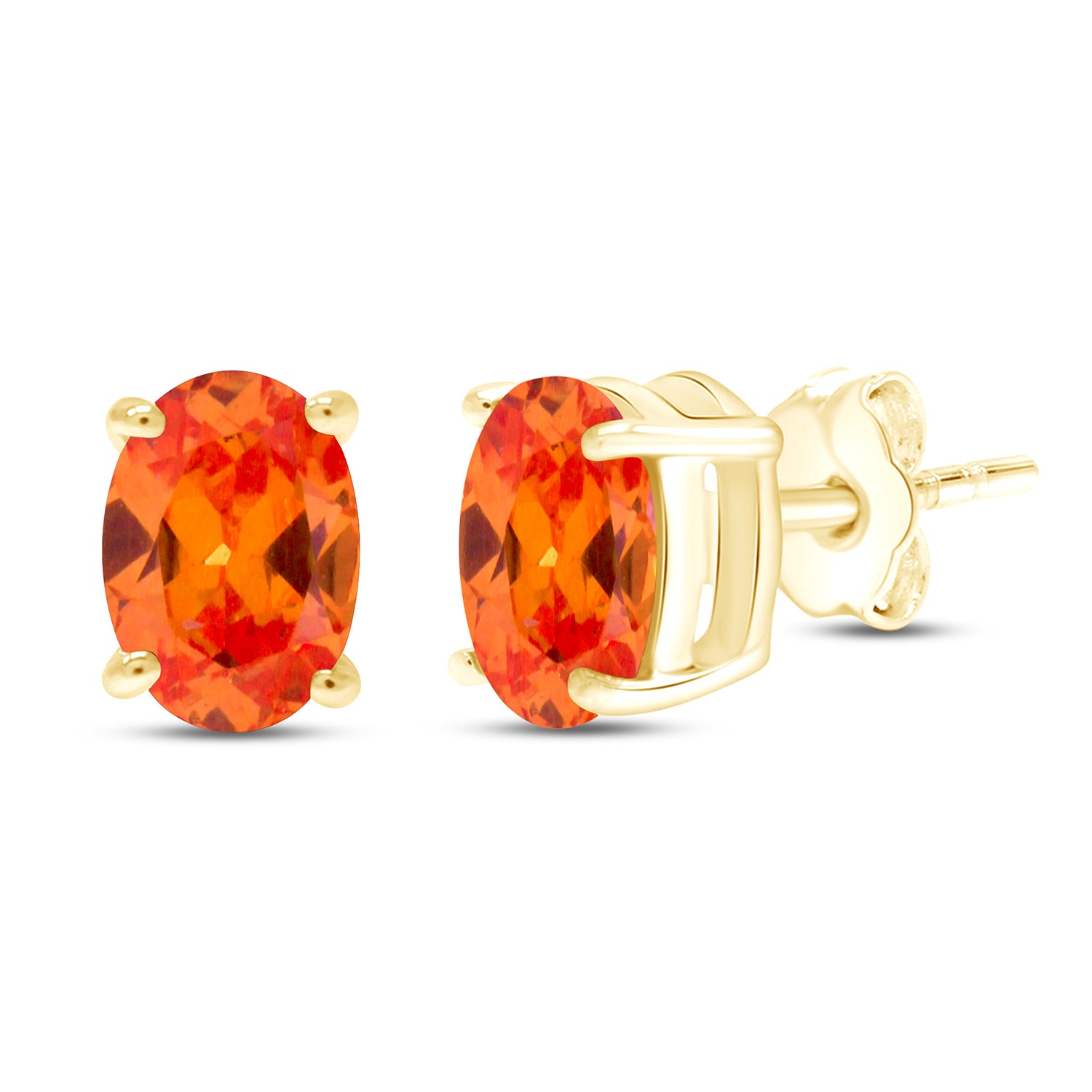 8X6MM Simulated Gemstone Solitaire Stud Earrings 14K Yellow Gold Plated Sterling Silver