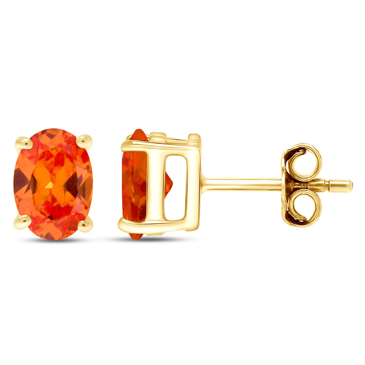 8X6MM Simulated Gemstone Solitaire Stud Earrings 14K Yellow Gold Plated Sterling Silver