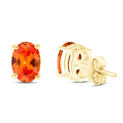 8X6MM Simulated Gemstone Solitaire Stud Earrings 14K Yellow Gold Plated Sterling Silver