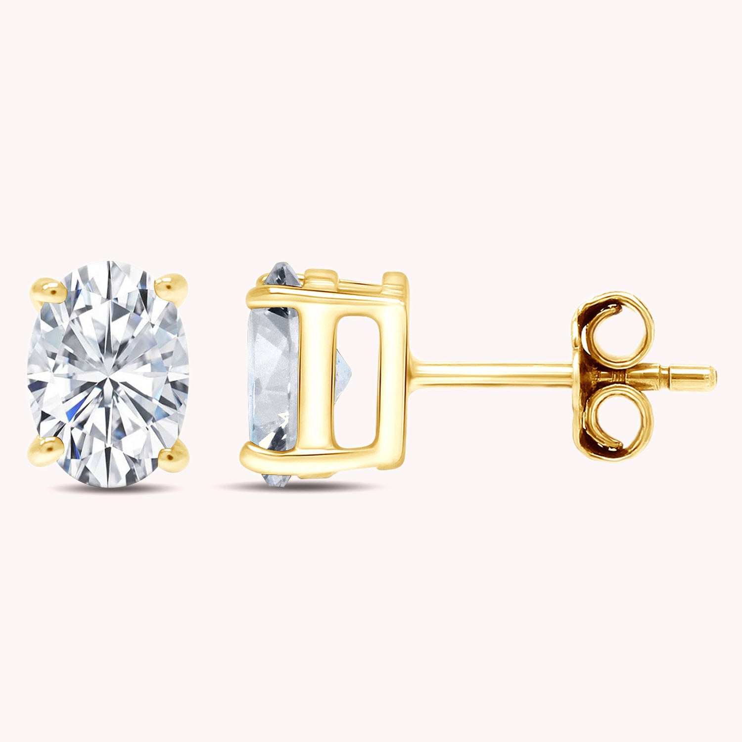 8X6MM Simulated Gemstone Solitaire Stud Earrings 14K Yellow Gold Plated Sterling Silver