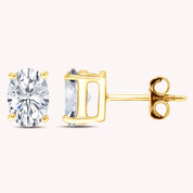8X6MM Simulated Gemstone Solitaire Stud Earrings 14K Yellow Gold Plated Sterling Silver