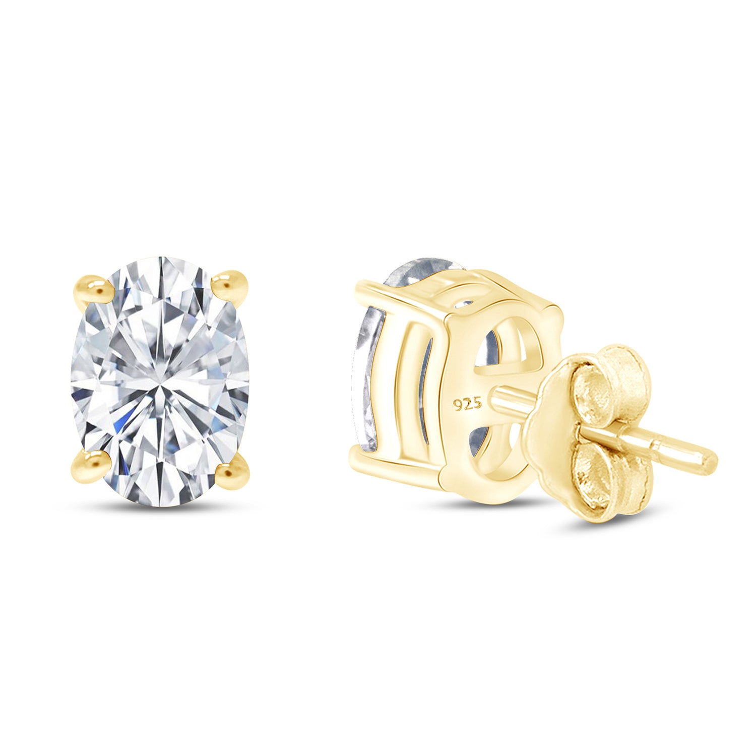 8X6MM Simulated Gemstone Solitaire Stud Earrings 14K Yellow Gold Plated Sterling Silver
