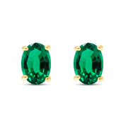 8X6MM Simulated Gemstone Solitaire Stud Earrings 14K Yellow Gold Plated Sterling Silver