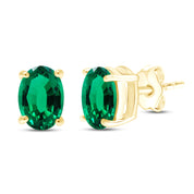 8X6MM Simulated Gemstone Solitaire Stud Earrings 14K Yellow Gold Plated Sterling Silver