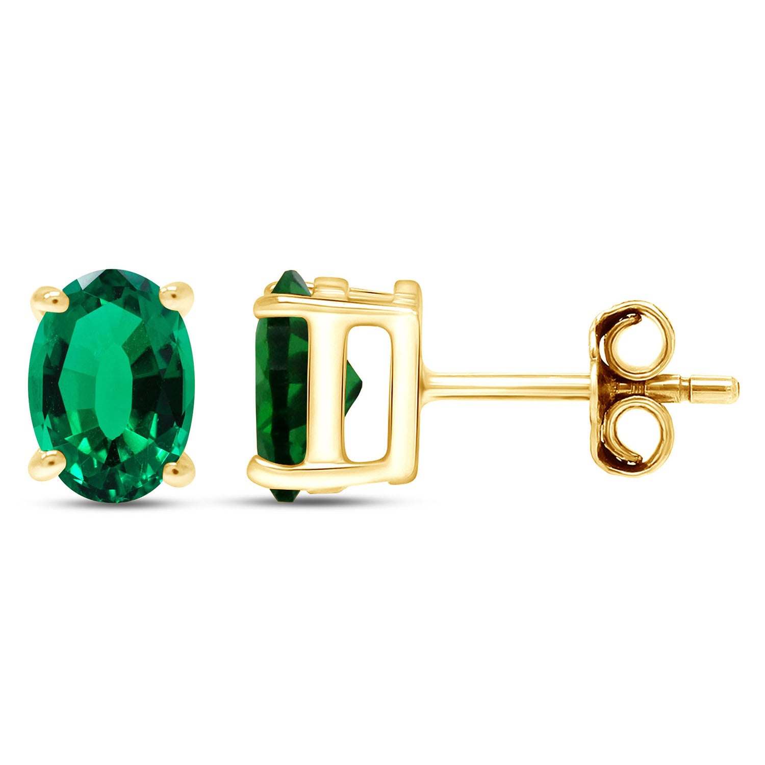 8X6MM Simulated Gemstone Solitaire Stud Earrings 14K Yellow Gold Plated Sterling Silver