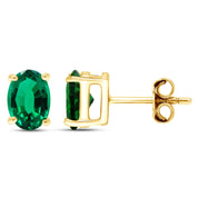8X6MM Simulated Gemstone Solitaire Stud Earrings 14K Yellow Gold Plated Sterling Silver