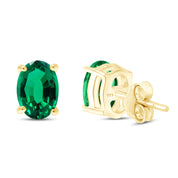 8X6MM Simulated Gemstone Solitaire Stud Earrings 14K Yellow Gold Plated Sterling Silver