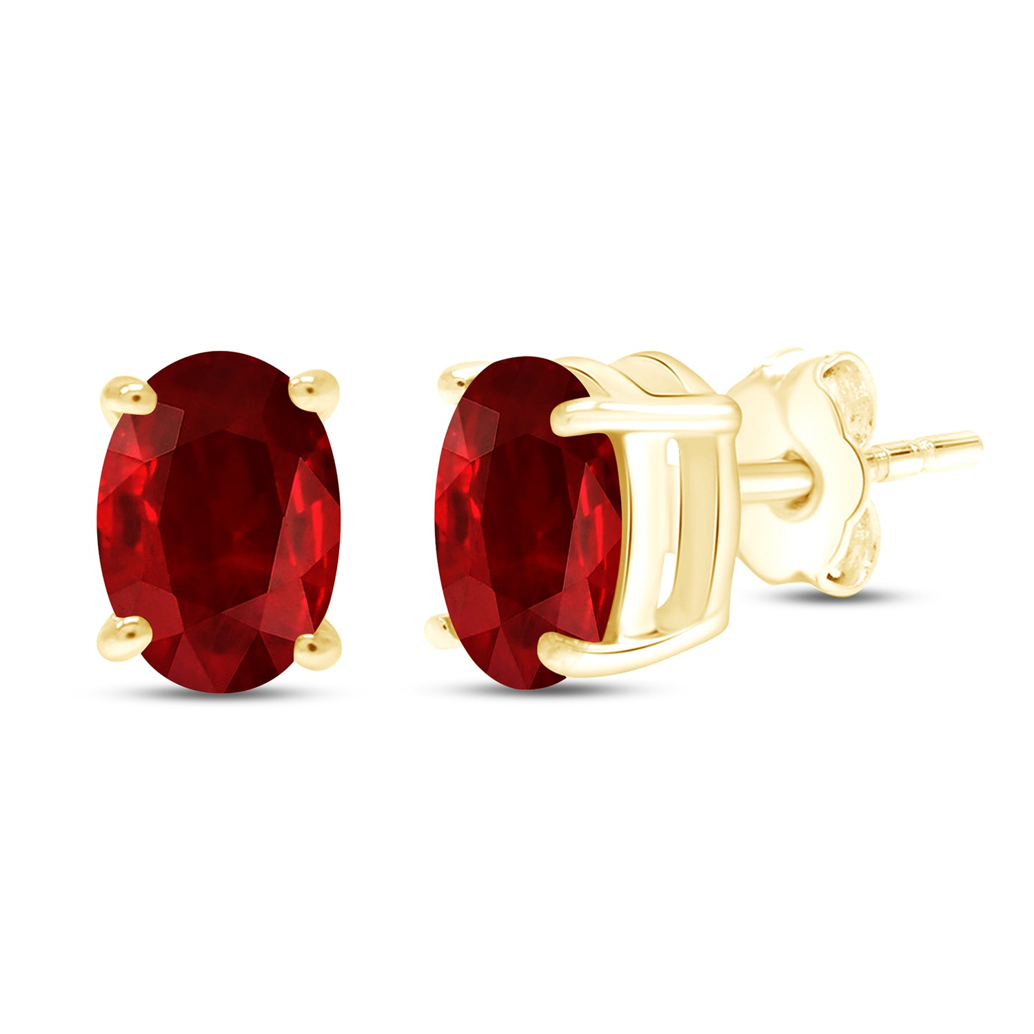 8X6MM Simulated Gemstone Solitaire Stud Earrings 14K Yellow Gold Plated Sterling Silver