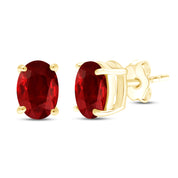 8X6MM Simulated Gemstone Solitaire Stud Earrings 14K Yellow Gold Plated Sterling Silver