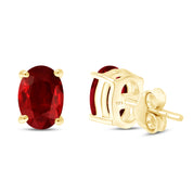 8X6MM Simulated Gemstone Solitaire Stud Earrings 14K Yellow Gold Plated Sterling Silver
