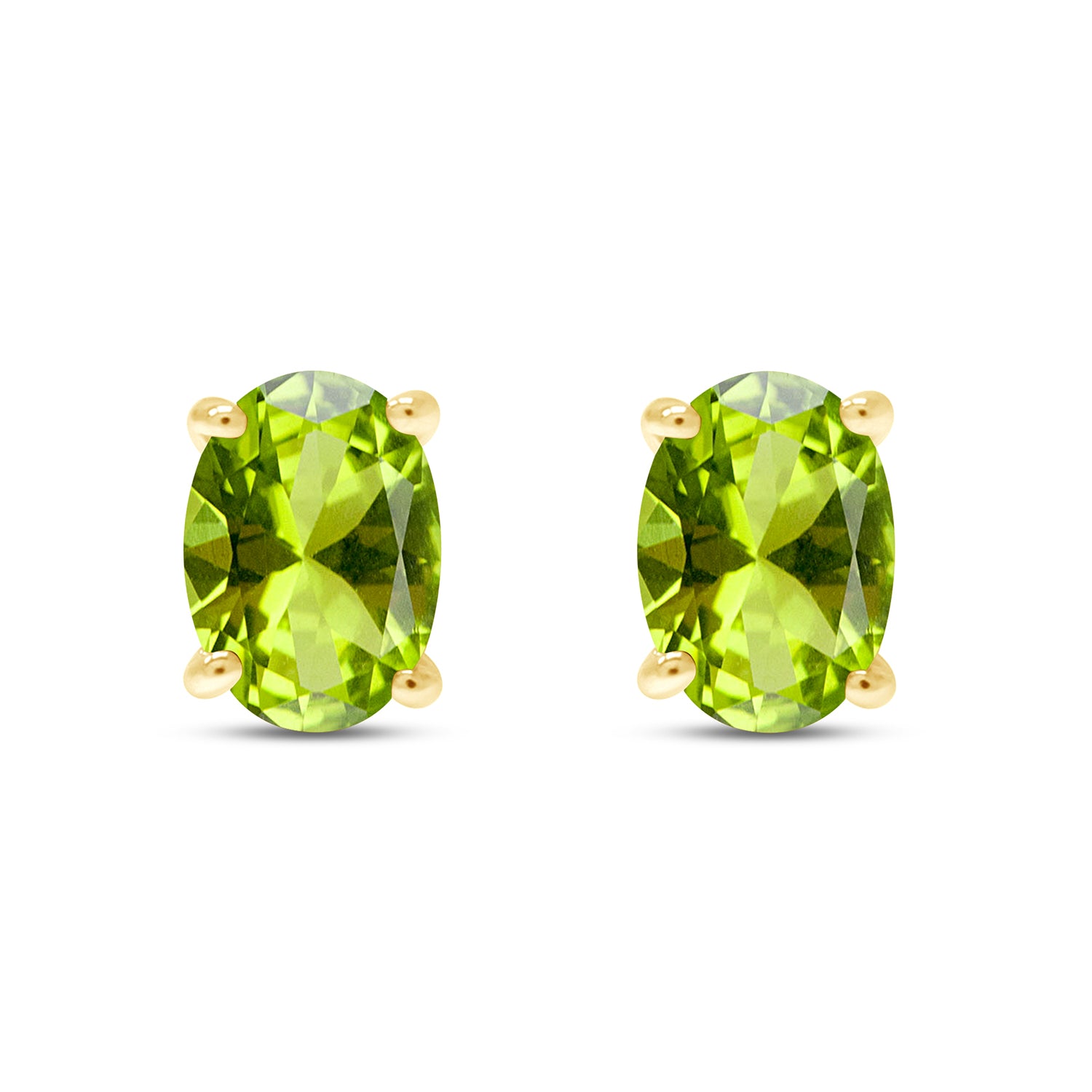 8X6MM Simulated Gemstone Solitaire Stud Earrings 14K Yellow Gold Plated Sterling Silver