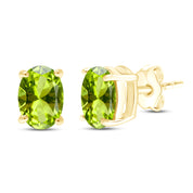 8X6MM Simulated Gemstone Solitaire Stud Earrings 14K Yellow Gold Plated Sterling Silver