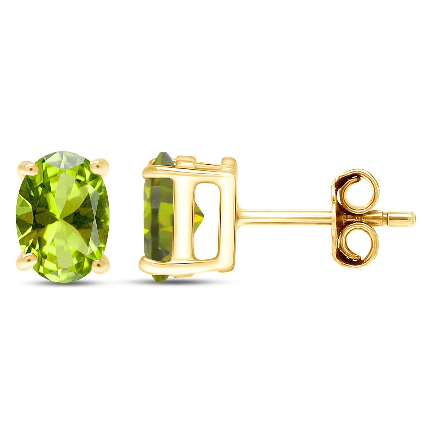8X6MM Simulated Gemstone Solitaire Stud Earrings 14K Yellow Gold Plated Sterling Silver