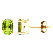 8X6MM Simulated Gemstone Solitaire Stud Earrings 14K Yellow Gold Plated Sterling Silver