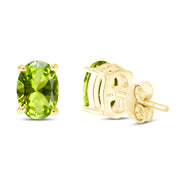 8X6MM Simulated Gemstone Solitaire Stud Earrings 14K Yellow Gold Plated Sterling Silver