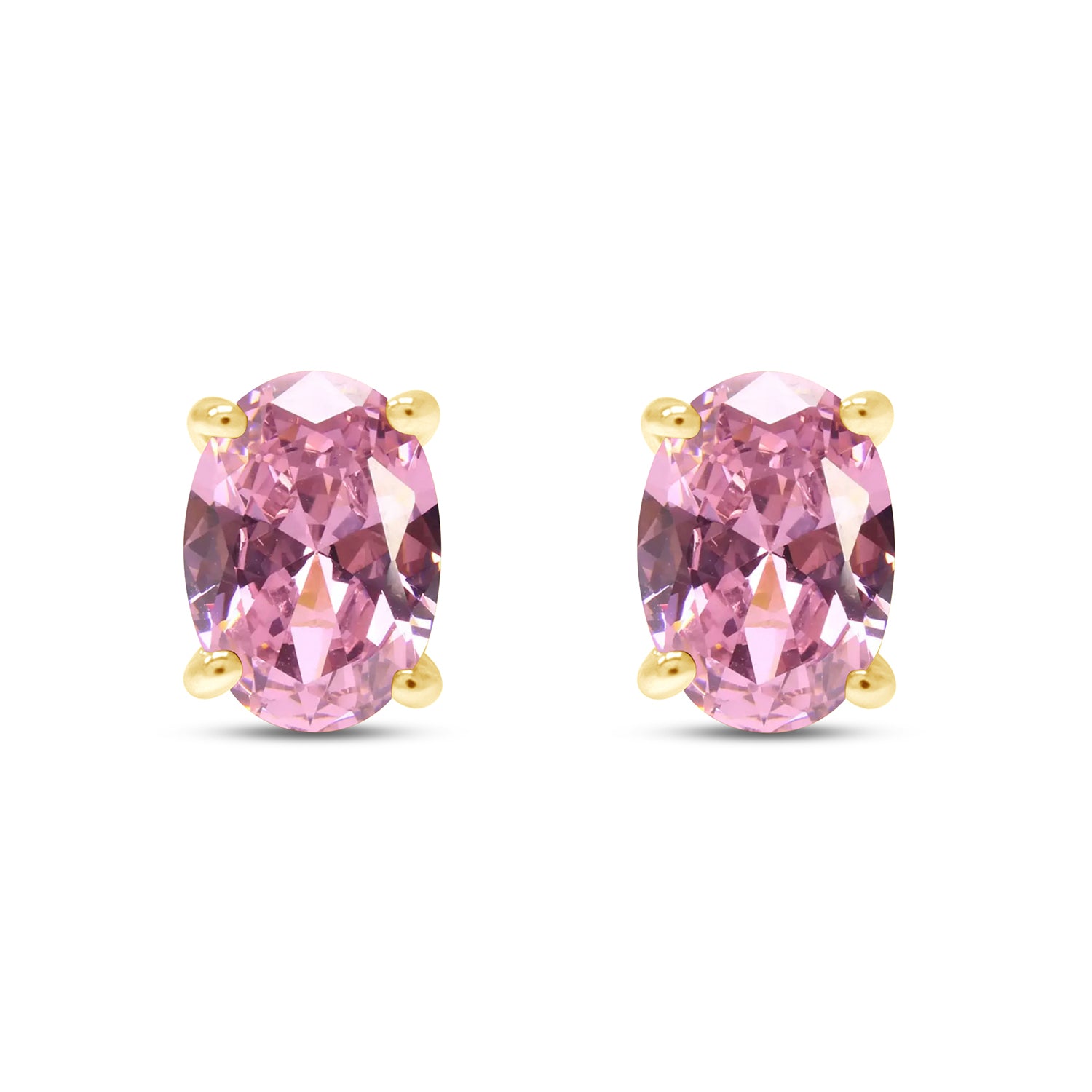 8X6MM Simulated Gemstone Solitaire Stud Earrings 14K Yellow Gold Plated Sterling Silver