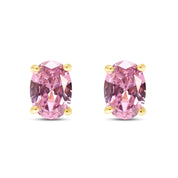 8X6MM Simulated Gemstone Solitaire Stud Earrings 14K Yellow Gold Plated Sterling Silver