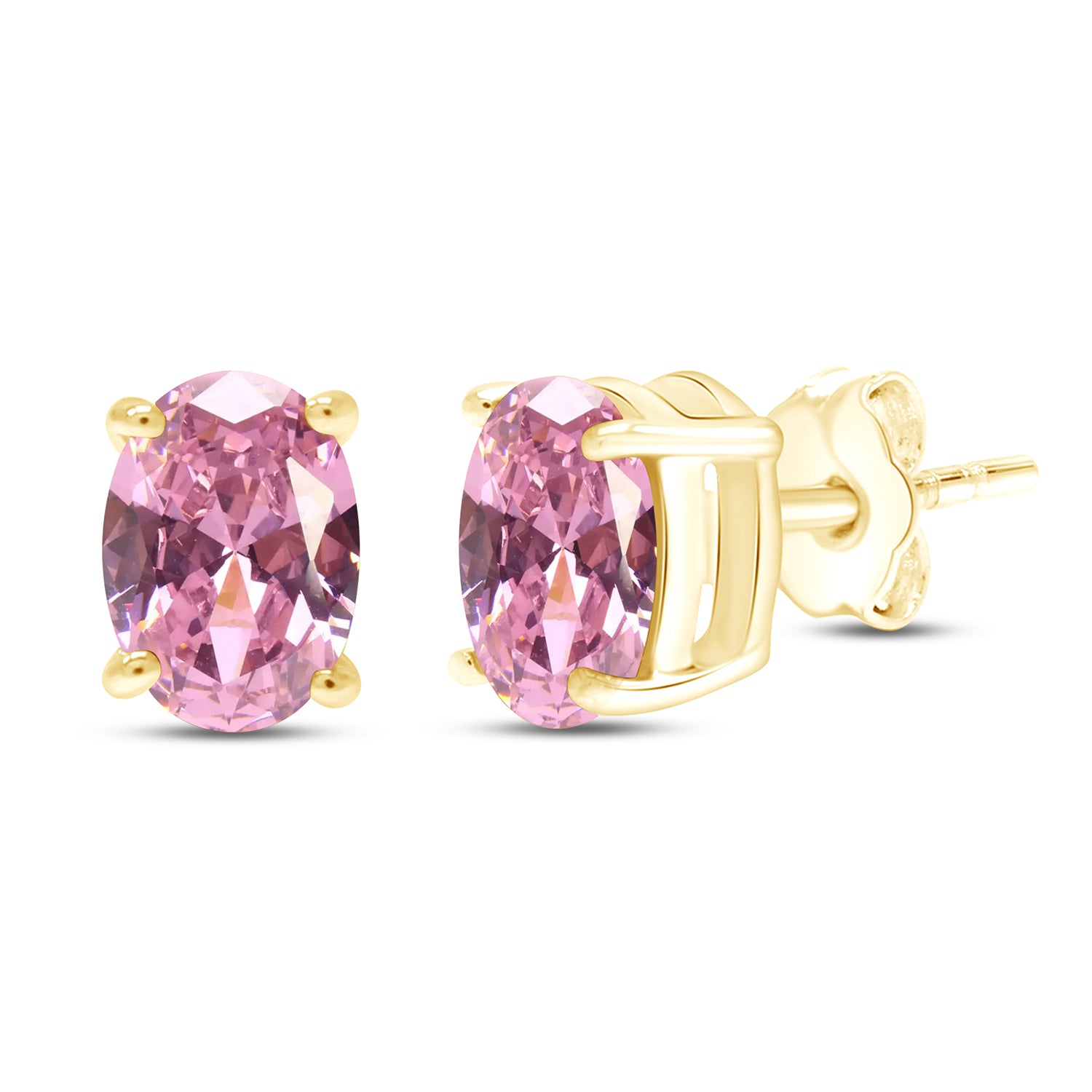8X6MM Simulated Gemstone Solitaire Stud Earrings 14K Yellow Gold Plated Sterling Silver