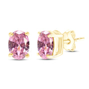 8X6MM Simulated Gemstone Solitaire Stud Earrings 14K Yellow Gold Plated Sterling Silver
