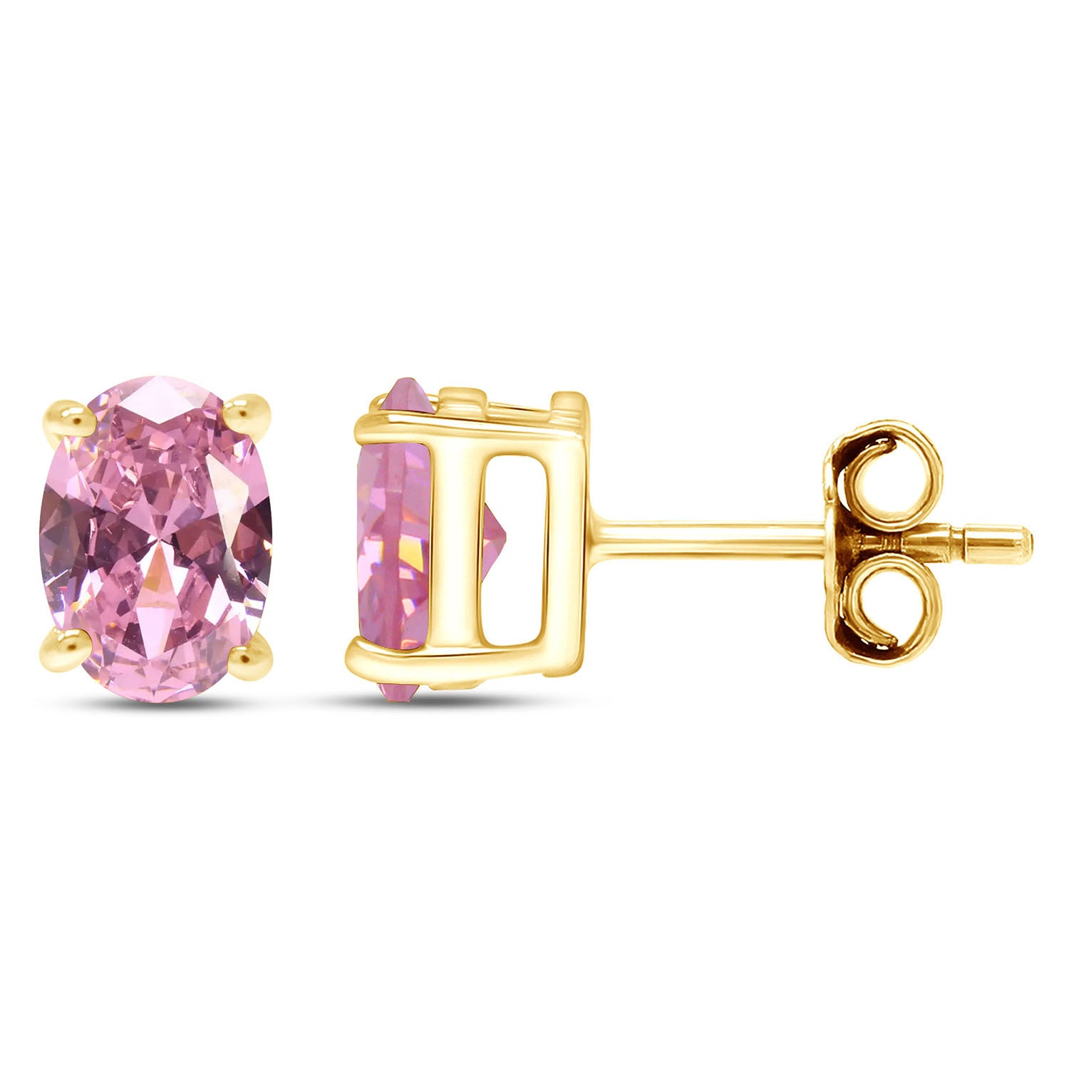 8X6MM Simulated Gemstone Solitaire Stud Earrings 14K Yellow Gold Plated Sterling Silver