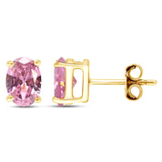 8X6MM Simulated Gemstone Solitaire Stud Earrings 14K Yellow Gold Plated Sterling Silver