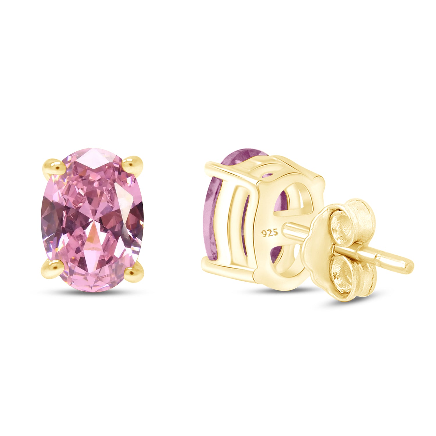 8X6MM Simulated Gemstone Solitaire Stud Earrings 14K Yellow Gold Plated Sterling Silver