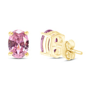8X6MM Simulated Gemstone Solitaire Stud Earrings 14K Yellow Gold Plated Sterling Silver