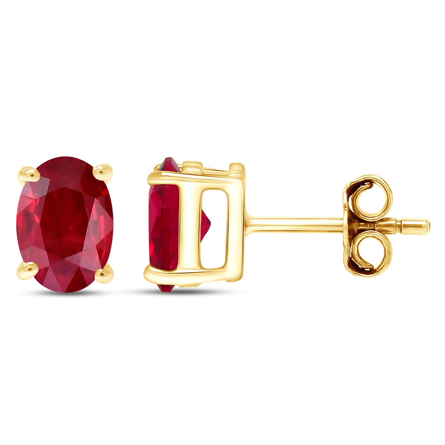 8X6MM Simulated Gemstone Solitaire Stud Earrings 14K Yellow Gold Plated Sterling Silver