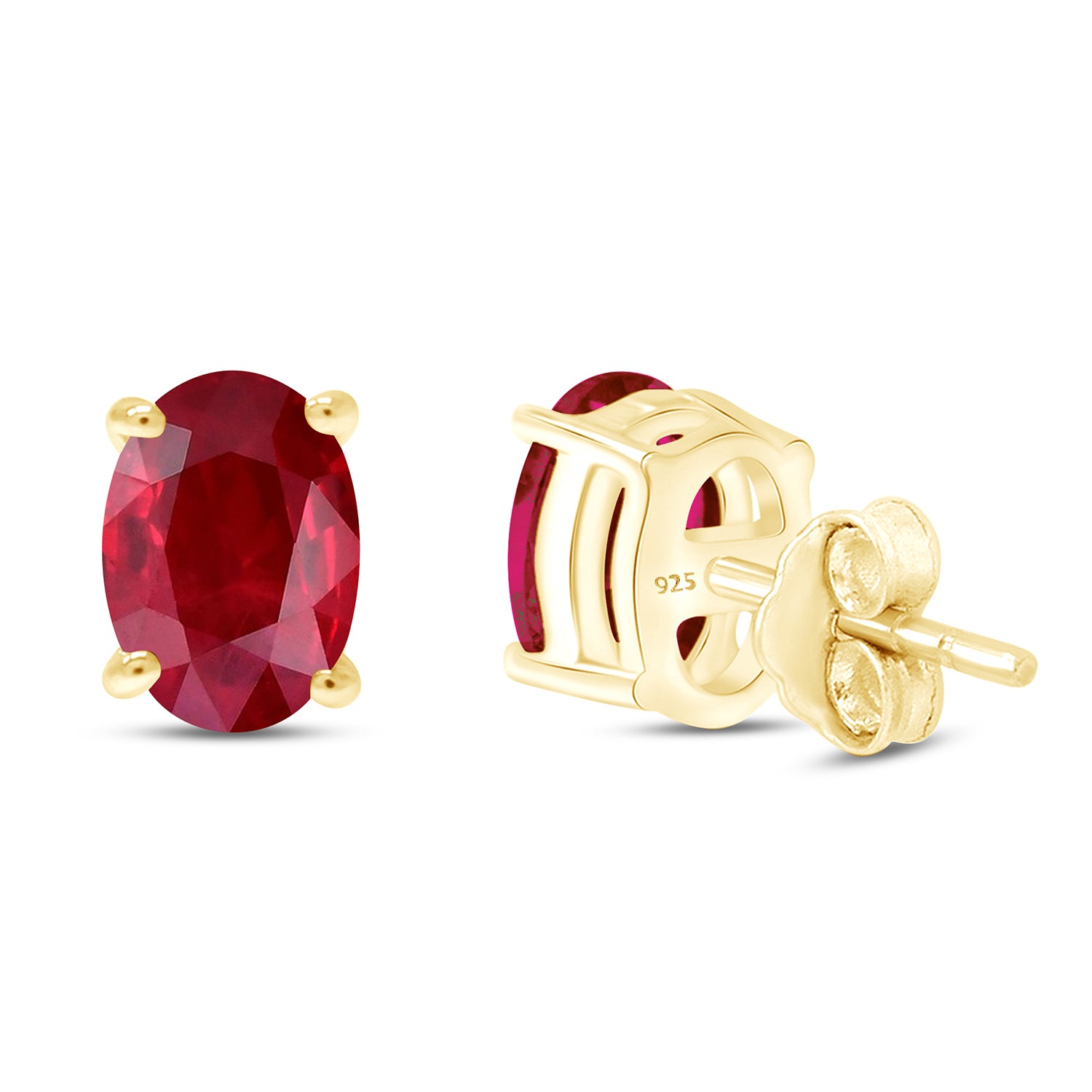8X6MM Simulated Gemstone Solitaire Stud Earrings 14K Yellow Gold Plated Sterling Silver