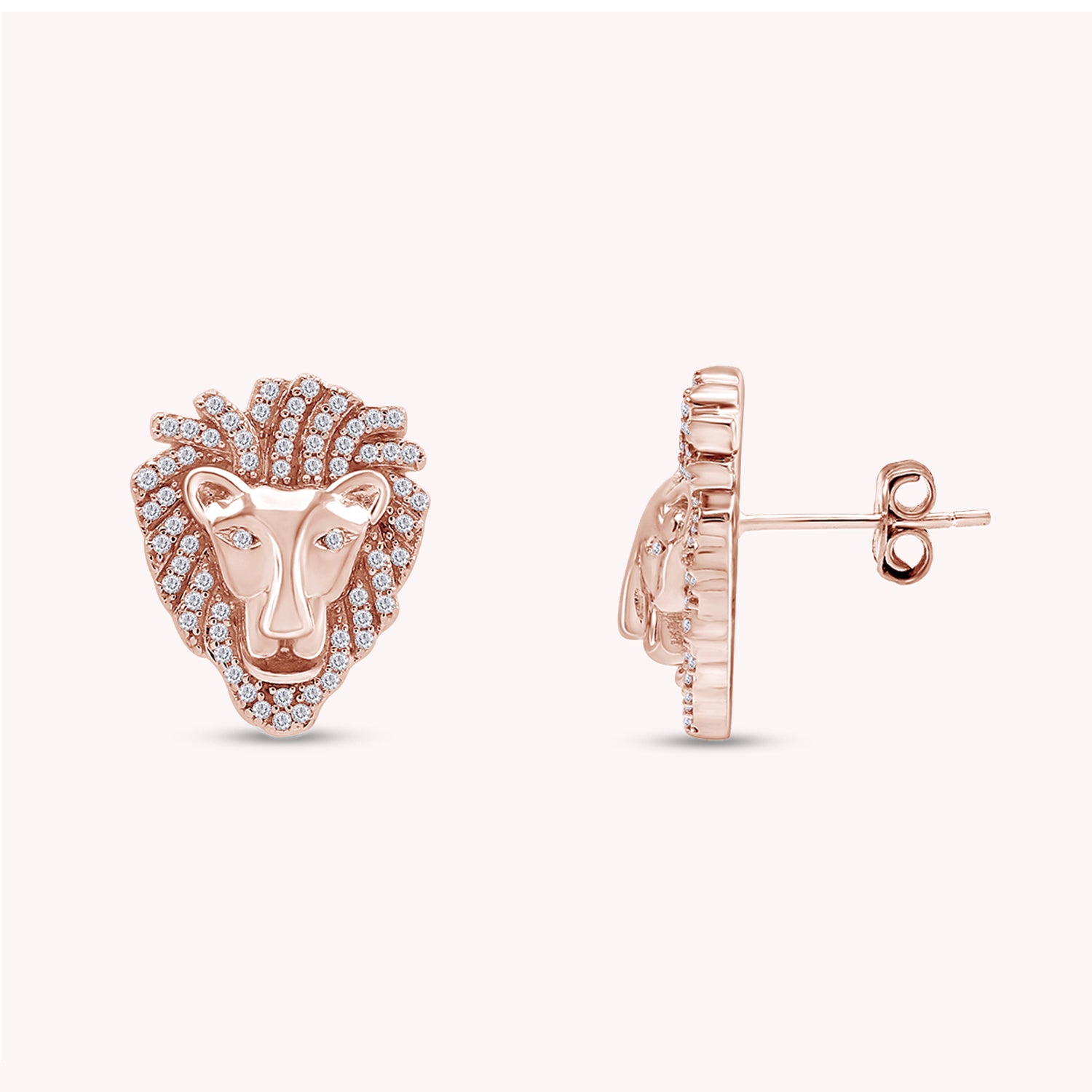 Lion Head Stud Earrings for Men Lab Created Moissanite Diamond