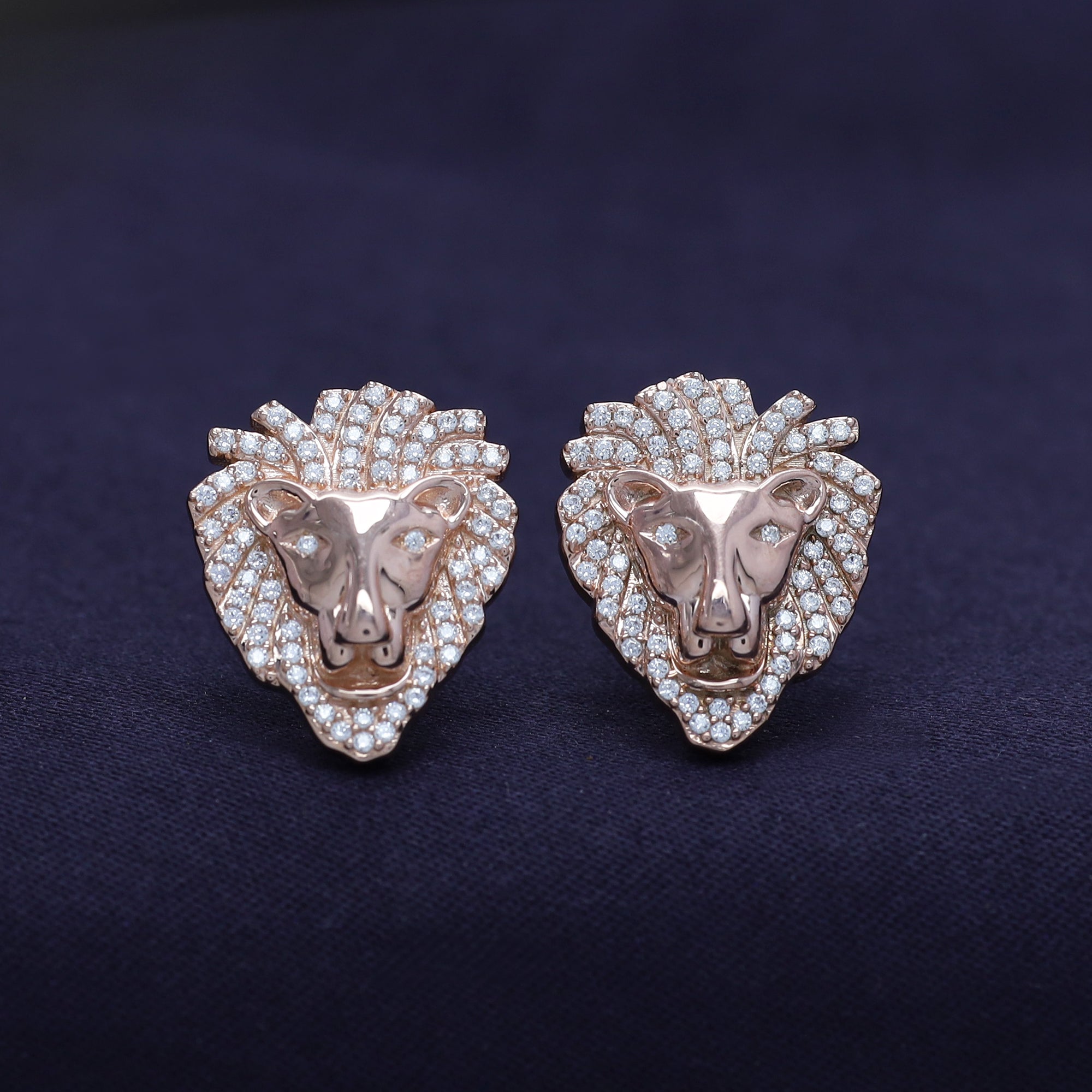 Lion Head Stud Earrings for Men Lab Created Moissanite Diamond