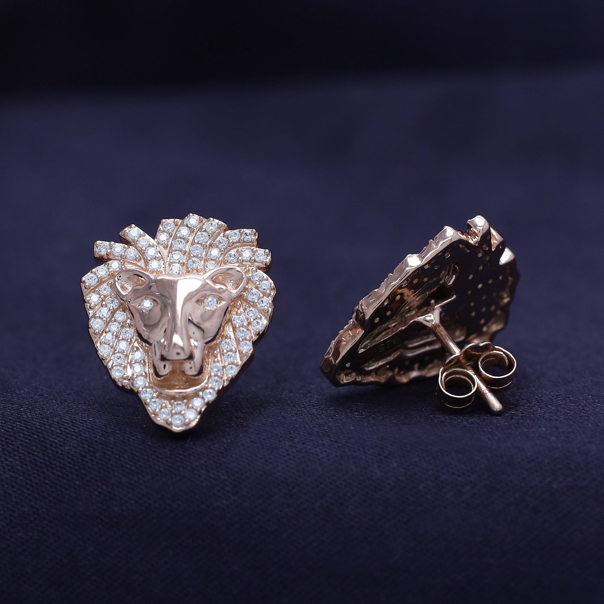 Lion Head Stud Earrings for Men Lab Created Moissanite Diamond