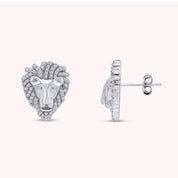 Lion Head Stud Earrings for Men Lab Created Moissanite Diamond